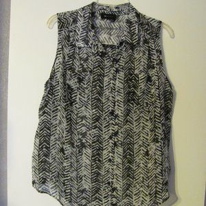 Semi Sheer Black & White Sleeveless Blouse Size L